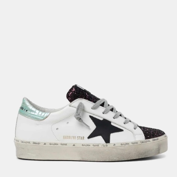 Golden Goose White Hi-Star sneakers with glittery insert and black star - Picture 1 of 16
